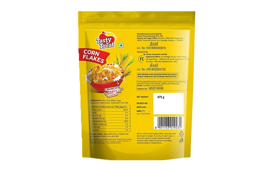 Tasty Treat Corn Flakes Crunchy Tasty Yummy   Pack  875 grams